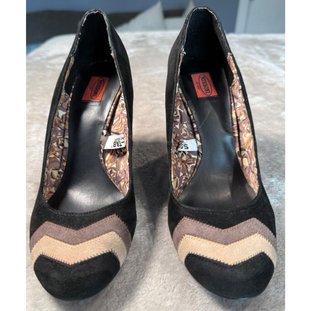 Missoni for Target Black Suede Leather Chevron Block Heels Pumps Size 7 Y2K